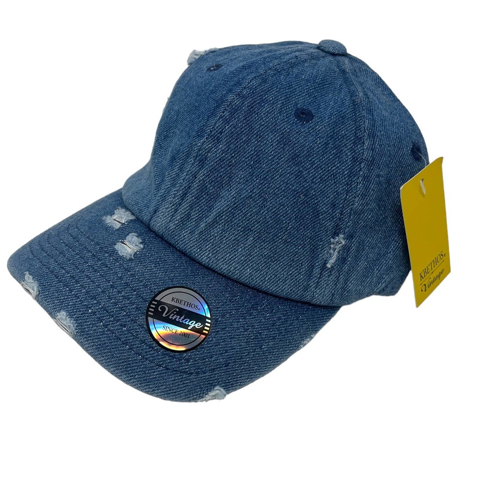 NWT Kids Distressed Blue Denim Baseball Hat Cap Low Profile‎ Adjustable Cotton